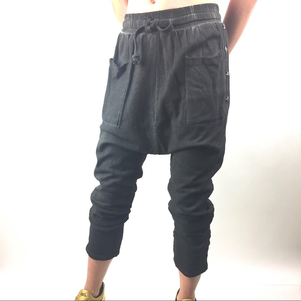 Pol M Pants Cotton Fleece Harem Grey Elastic Waist - Picture 1 of 8